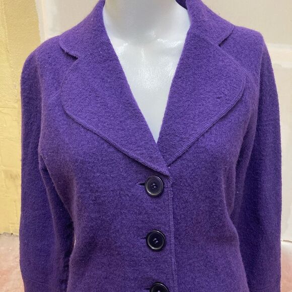 Spanner Deep Purple 100% Wool High Low Button Up Collared Blazer Shacket - Picture 4 of 7